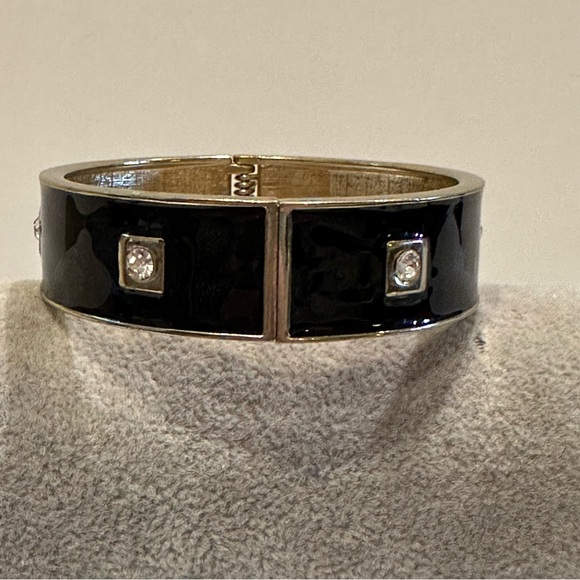 Sequin by Nordstrom Clamper Bangle Bracelet-black enamel, gold w/ clear crystals - Picture 9 of 13